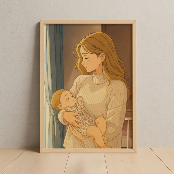 Delightful and Heartwarming Mother and Baby Illustration Art Print - Perfect for Family Decor in Soft Pastel Colors - Image 5