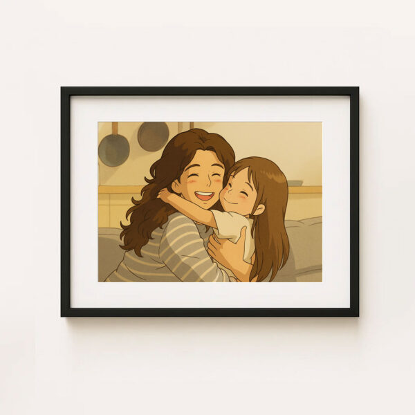 Charming Sisterly Bond: Joyful Anime-Inspired Art Print of Two Girls Smiling Together - Image 5