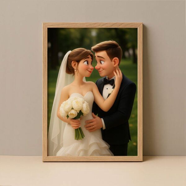Charming Animated Wedding Portrait of a Bride and Groom – Perfect for Celebrating Love and Romance - Image 4