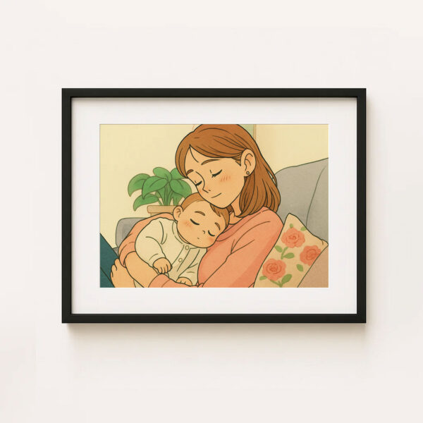 Heartwarming Mother and Baby Illustration: Cozy Moments Captured in Charming Art Style for Your Home Decor - Image 5