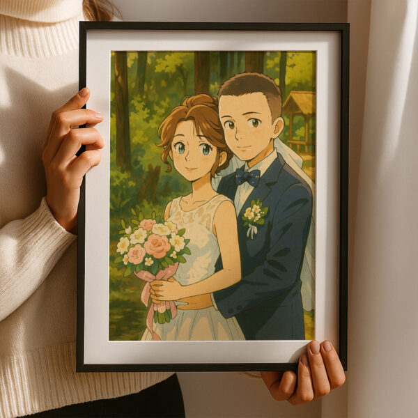 Charming Wedding Portrait in Colorful Illustrative Style - Perfect Art for Celebrating Love and Romance - Image 5