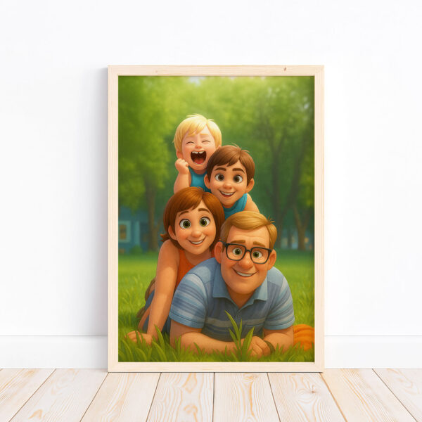 Charming Cartoon Family Portrait of Mother and Daughter Embracing in Joyful Moment - Image 5