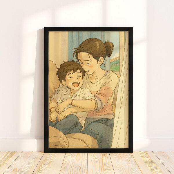 Heartwarming Mother and Child Embrace: Whimsical Art Print for Family Love and Joy - Image 6