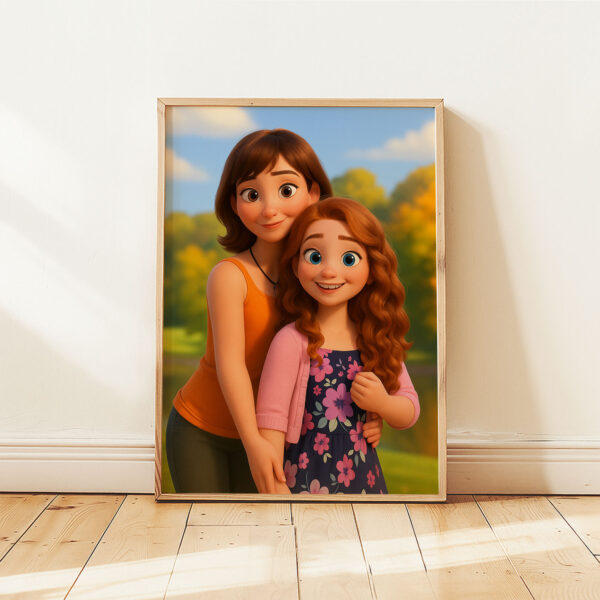 Charming Digital Art of a Mother and Daughter Embracing in Nature - Perfect for Family-Themed Decor - Image 6