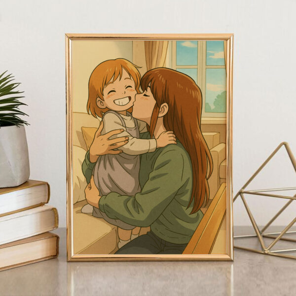 Heartwarming Anime Art of Mother and Child Embracing: Charming Illustration for Home Décor - Image 6