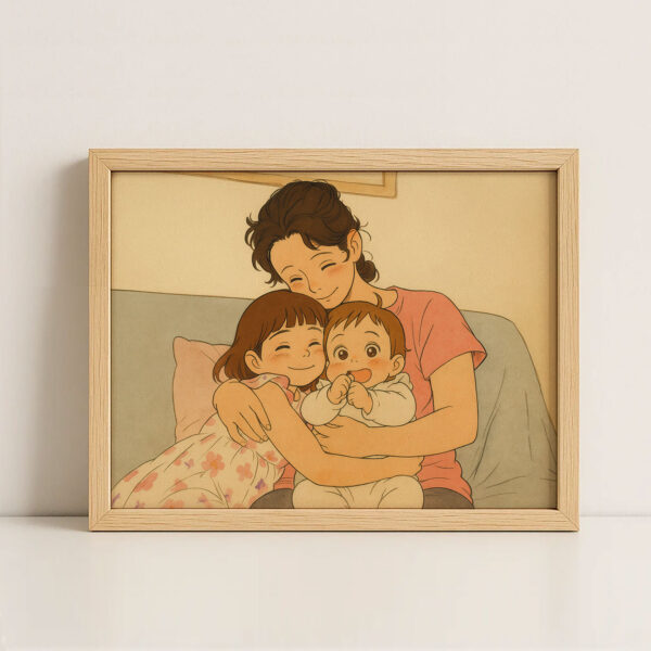 Cozy Mother and Baby Art Print in Soft Colors – Heartwarming Illustration for Nursery or Home Décor - Image 6