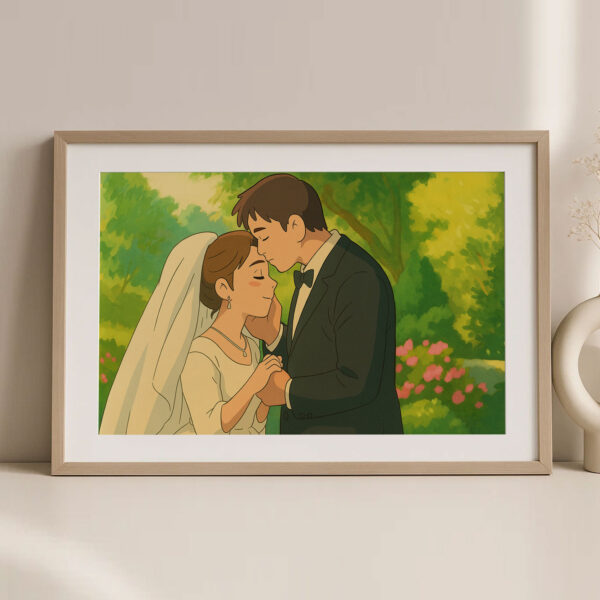 Romantic Wedding Kiss Art Print in Soft Pastel Colors – Perfect Home Decor for Newlyweds and Couples - Image 6
