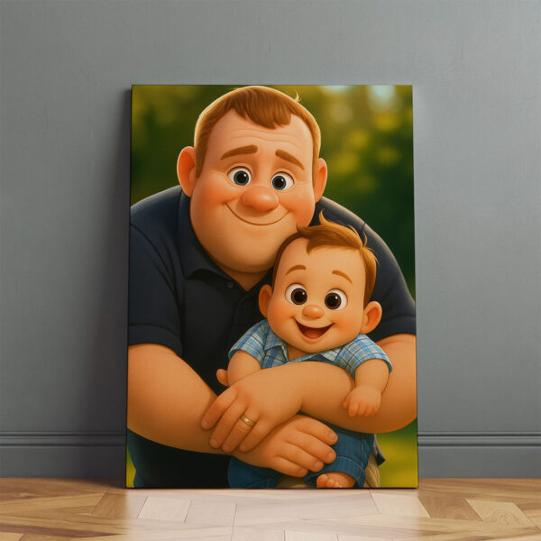 Heartwarming Cartoon Portrait of Father and Son in Vibrant Colors – Perfect Family Artwork for Your Home - Image 6