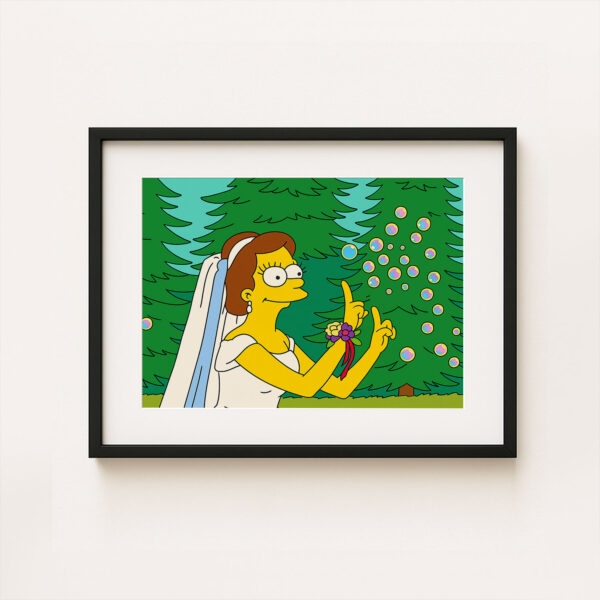 Whimsical Cartoon Wedding Art Print Featuring Homer and Marge in Iconic Simpsons Style - Image 6