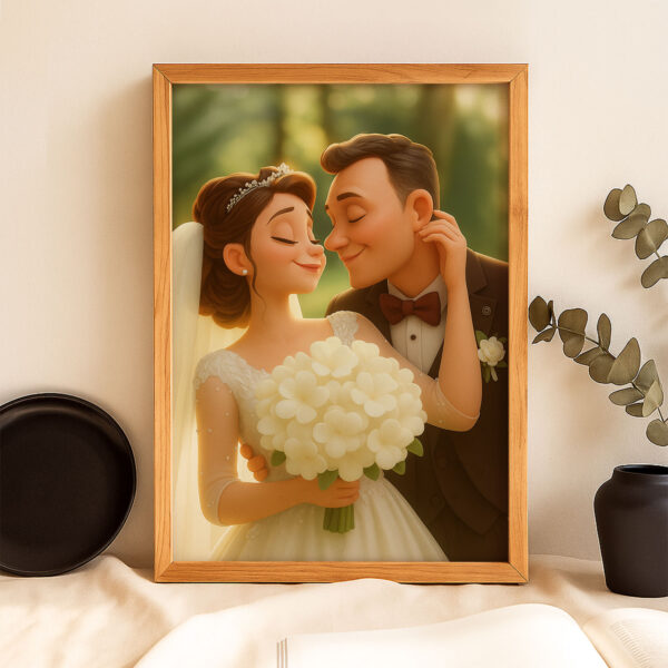 Charming Animated Wedding Portrait: Capturing Love and Happiness in a Whimsical Style - Image 6