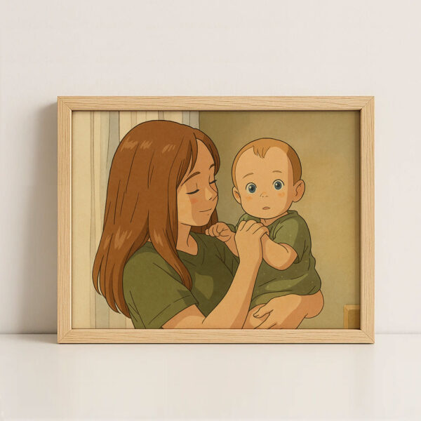 Heartwarming Illustration of a Mother Embracing Her Baby - Cozy Home Decor Art Print in Smooth Cartoon Style - Image 6