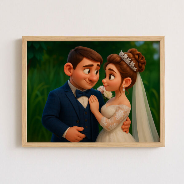 Charming Cartoon Wedding Kiss Art Print – Perfect Gift for Newlyweds and Couples in Love - Image 6