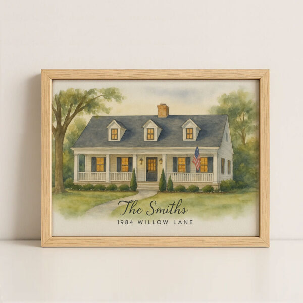 Personalized Watercolor Family Home Portrait - The Smiths at 1984 Willow Lane - Image 6