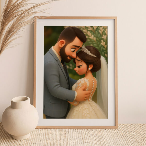 Charming Cartoon Wedding Portrait of Bride and Groom: Perfect Gift for Newlyweds and Home Décor - Image 6
