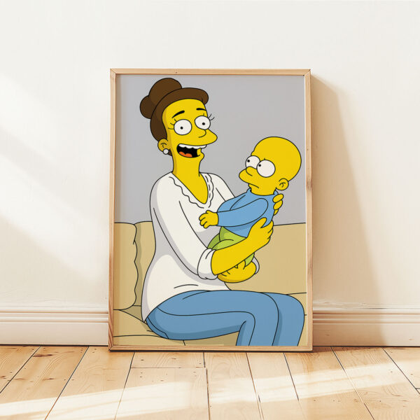 Delightful Cartoon Artwork: Happy Mother and Baby in Vibrant Simpsons Style - Perfect for Kids' Rooms or Cartoon Lovers' Décor! - Image 5