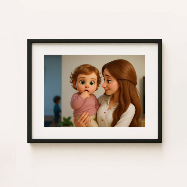 Charming Cartoon Art Print of a Loving Mother and Baby - Heartwarming Home Decor for Family Spaces - Image 6