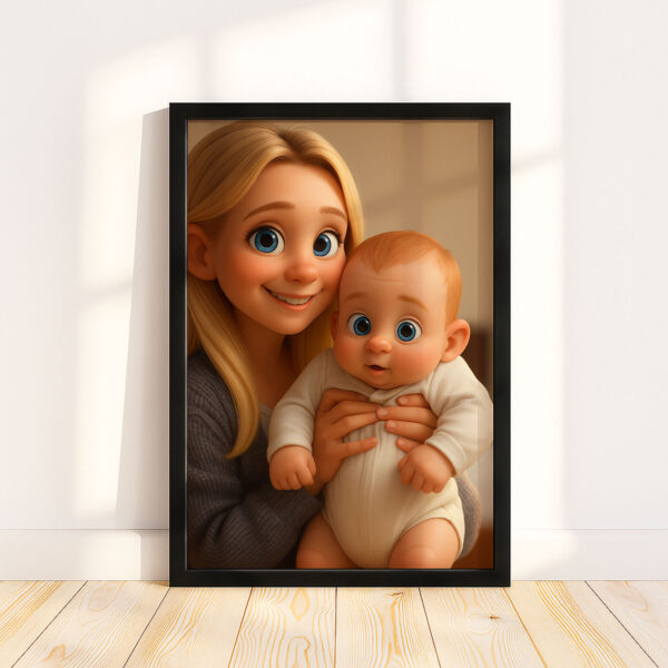 Adorable Mother and Baby Illustration in Charming Cartoon Style - Perfect Wall Art for Nursery Décor - Image 6