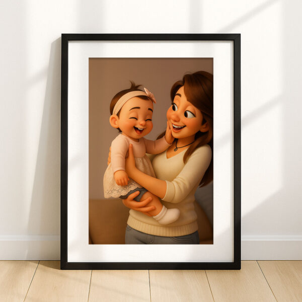 Adorable Cartoon Art Print of Loving Mother and Baby - Perfect Nursery Decor in Charming Style for Family Moments - Image 6