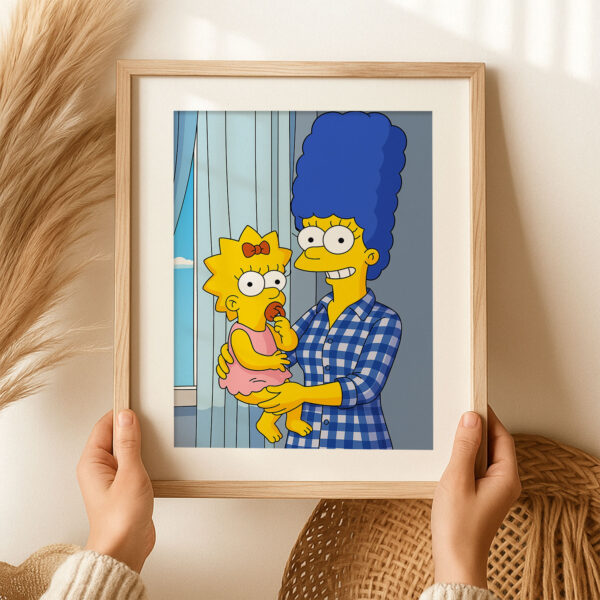 Charming Simpsons-Inspired Art Print of a Happy Mother and Baby in a Colorful Garden - Perfect Home Decor - Image 6