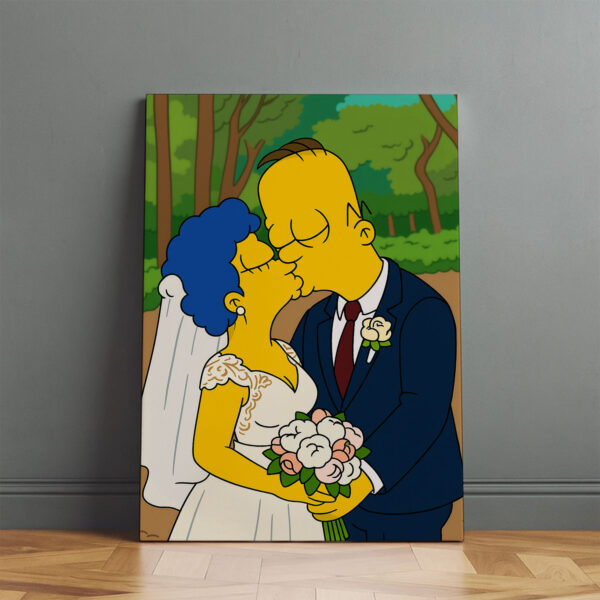 Whimsical Cartoon Wedding Art Print in Iconic Style – Celebrate Love with a Unique Simpsons-Inspired Design - Image 6