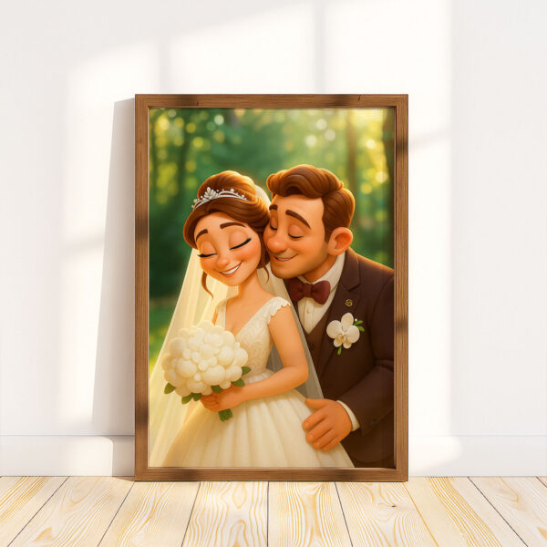 Charming Cartoon Wedding Artwork: Celebrating Love with a Cute Bride and Groom Illustration in a Whimsical Style - Image 6