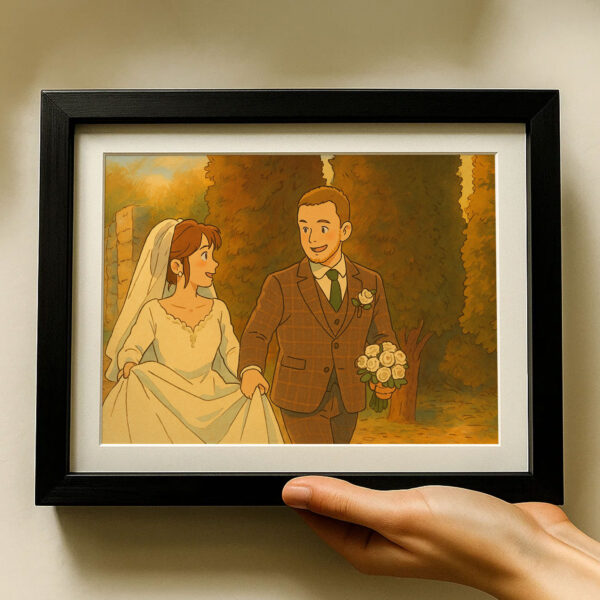 Romantic Animated Wedding Kiss Artwork in Soft Pastel Colors - Perfect for Home Decor and Gift Ideas - Image 6