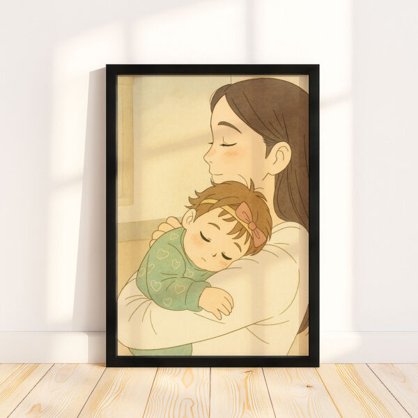 Heartwarming Anime Art: Tender Mother and Baby Embrace Illustration for Cozy Home Decor - Image 6