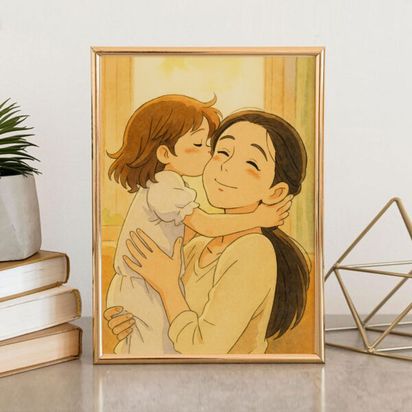 Heartwarming Mother-Daughter Bond: Charming Anime Art Print for Home Decor - Image 6