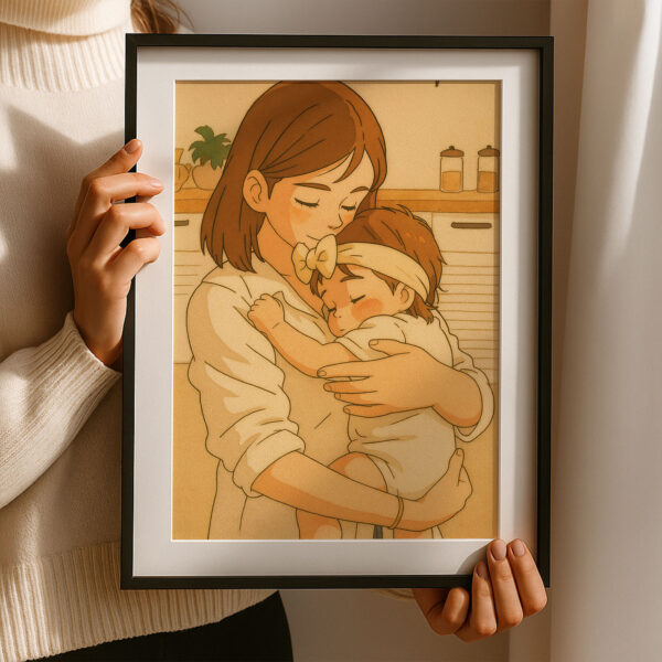 Delightful and Heartwarming Mother and Baby Illustration Art Print - Perfect for Family Decor in Soft Pastel Colors - Image 6