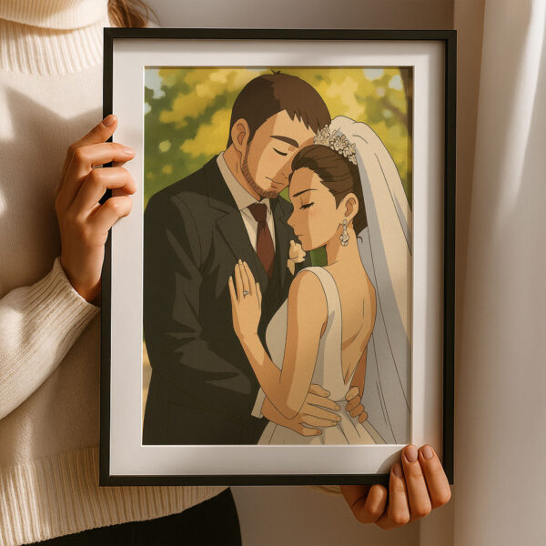 Charming Wedding Portrait in Colorful Illustrative Style - Perfect Art for Celebrating Love and Romance - Image 6