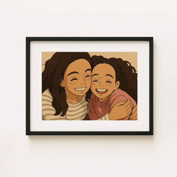 Charming Sisterly Bond: Joyful Anime-Inspired Art Print of Two Girls Smiling Together - Image 6