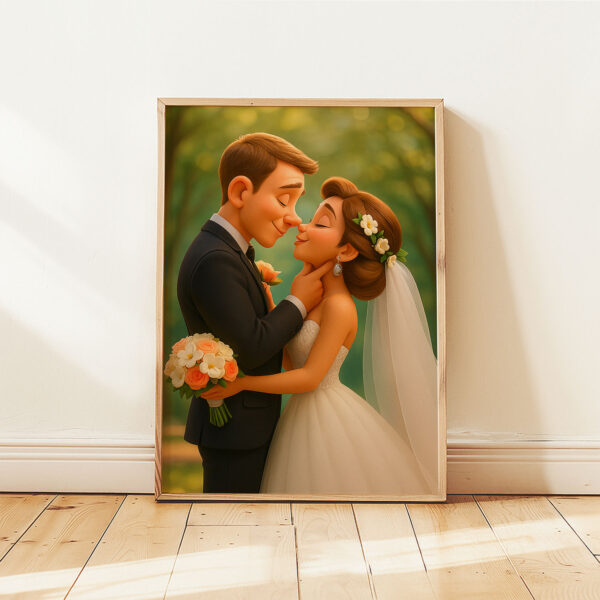 Charming Animated Wedding Portrait of a Bride and Groom – Perfect for Celebrating Love and Romance - Image 5