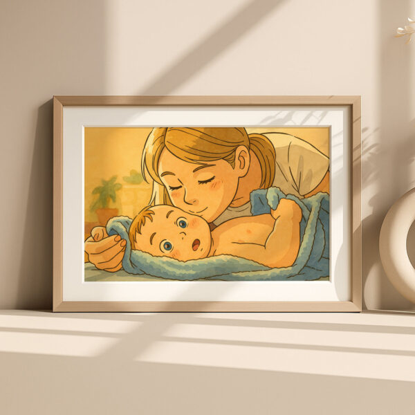 Heartwarming Mother and Baby Illustration: Cozy Moments Captured in Charming Art Style for Your Home Decor - Image 6