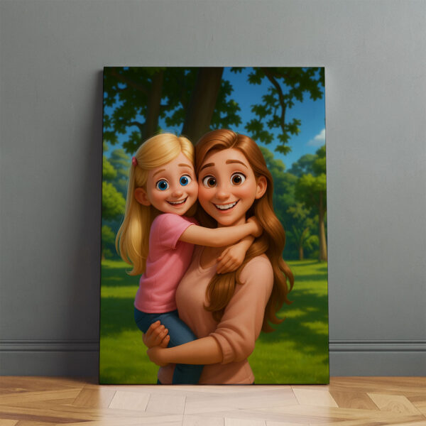 Whimsical Mother-Daughter Portrait: Heartwarming Cartoon Art for Your Home - Image 6