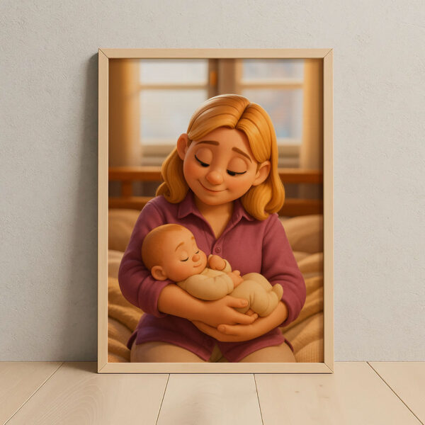 Heartwarming Mother and Baby Illustration - Adorable Cartoon Art for Nursery Decor, Perfect Gift for New Moms - Image 6