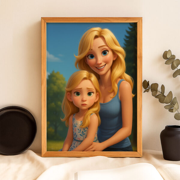 Charming Digital Art of a Mother and Daughter Embracing in Nature - Perfect for Family-Themed Decor - Image 7