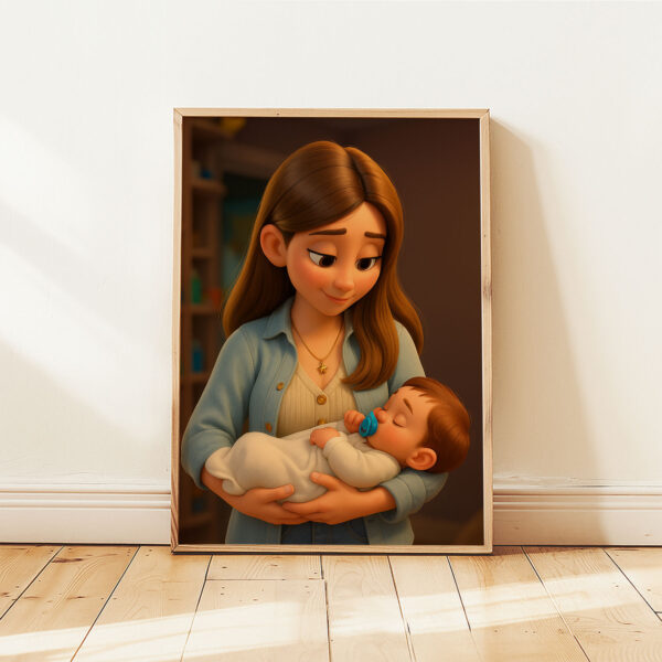 Heartwarming Family Portrait: Charming Cartoon Style Illustration of a Grandmother and Granddaughter Embracing Joyfully - Image 7