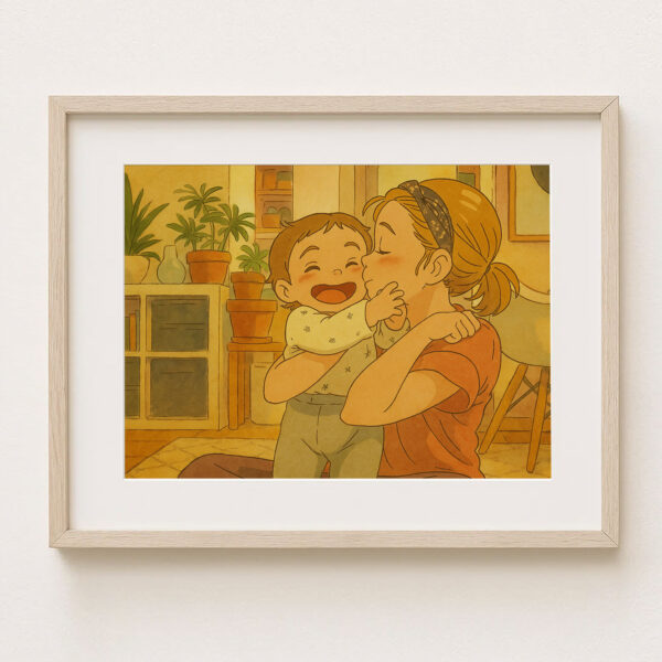 Cozy Mother and Baby Art Print in Soft Colors – Heartwarming Illustration for Nursery or Home Décor - Image 7