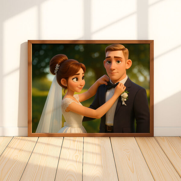 Whimsical Disney-Inspired Wedding Art Print of Loving Couple in Romantic Setting - Image 7