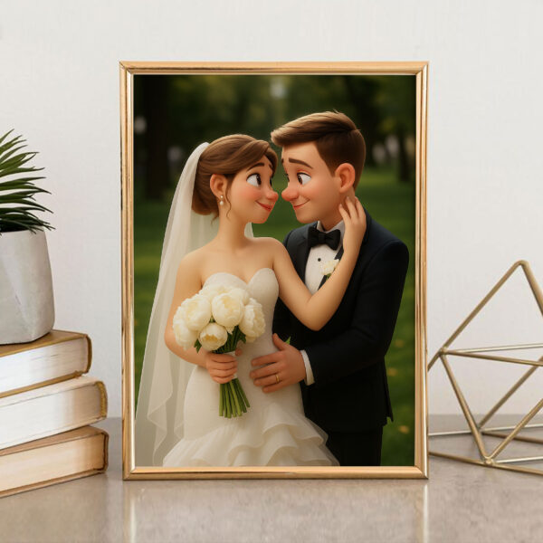 Charming Animated Wedding Portrait: Capturing Love and Happiness in a Whimsical Style - Image 7