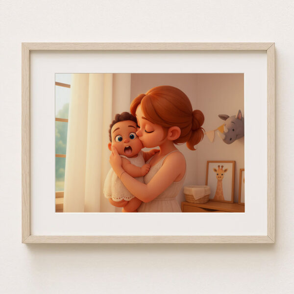 Adorable Cartoon Mom and Baby Art Print: Celebrate Love and Bonding in a Cozy Home Setting! - Image 7