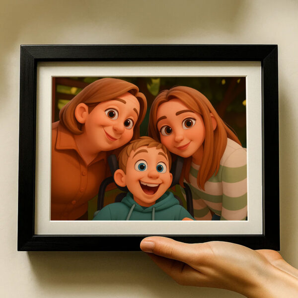 Charming Family Portrait Art: Whimsical Cartoon Style with Happy Kids and Loving Parents - Image 7