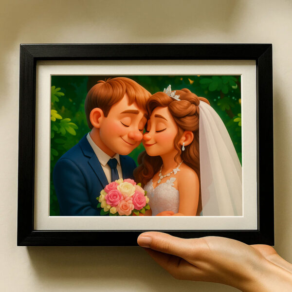 Charming Cartoon Wedding Kiss Art Print – Perfect Gift for Newlyweds and Couples in Love - Image 7
