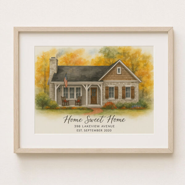 Personalized Watercolor Family Home Portrait - The Smiths at 1984 Willow Lane - Image 7