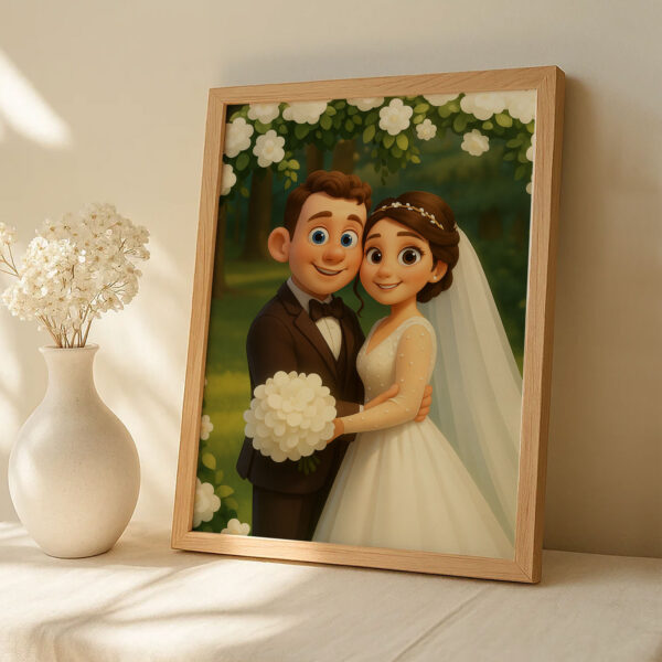 Charming Cartoon Wedding Portrait of Bride and Groom: Perfect Gift for Newlyweds and Home Décor - Image 7