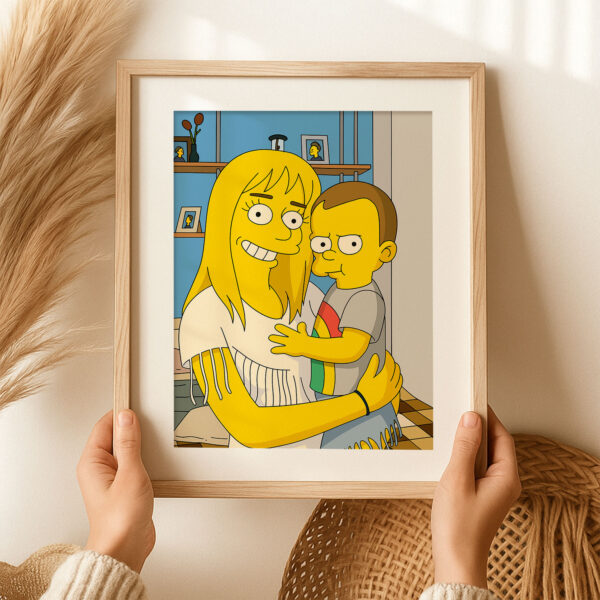Delightful Cartoon Artwork: Happy Mother and Baby in Vibrant Simpsons Style - Perfect for Kids' Rooms or Cartoon Lovers' Décor! - Image 6