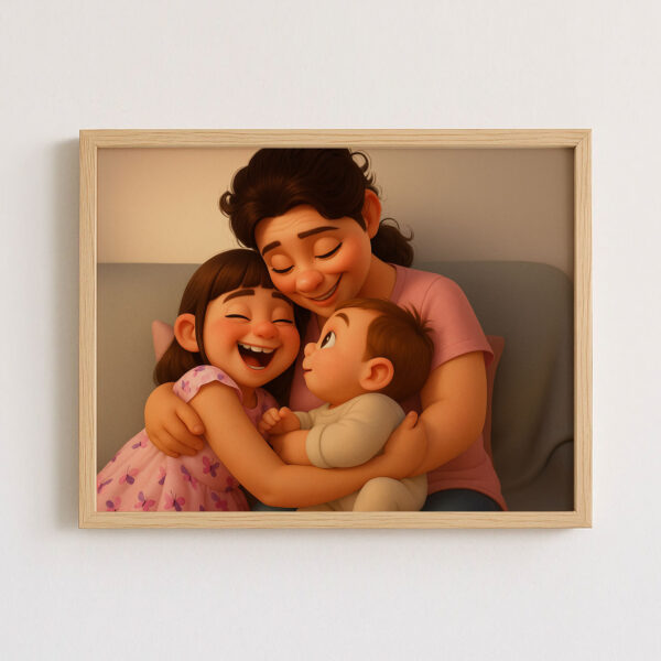 Charming Cartoon Art Print of a Loving Mother and Baby - Heartwarming Home Decor for Family Spaces - Image 7