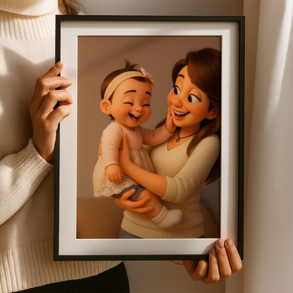 Adorable Cartoon Art Print of Loving Mother and Baby - Perfect Nursery Decor in Charming Style for Family Moments - Image 7
