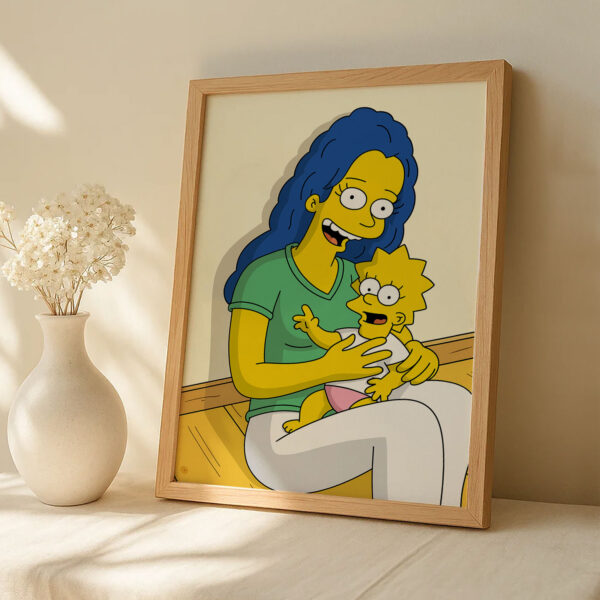 Charming Simpsons-Inspired Art Print of a Happy Mother and Baby in a Colorful Garden - Perfect Home Decor - Image 7