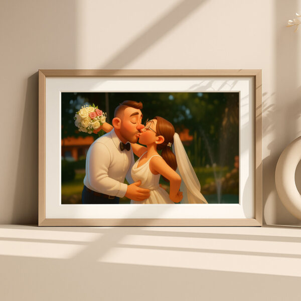 Charming Cartoon Wedding Portrait of Happy Couple in Vibrant Animation Style - Ideal for Home Decor - Image 7
